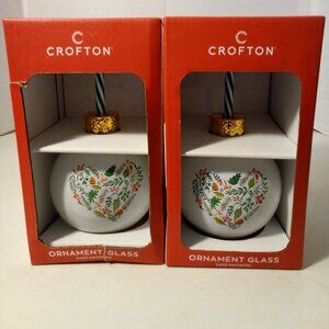 Crofton Ornament Glass Drinking Cup With Straw Christmas Holiday Lot of 2